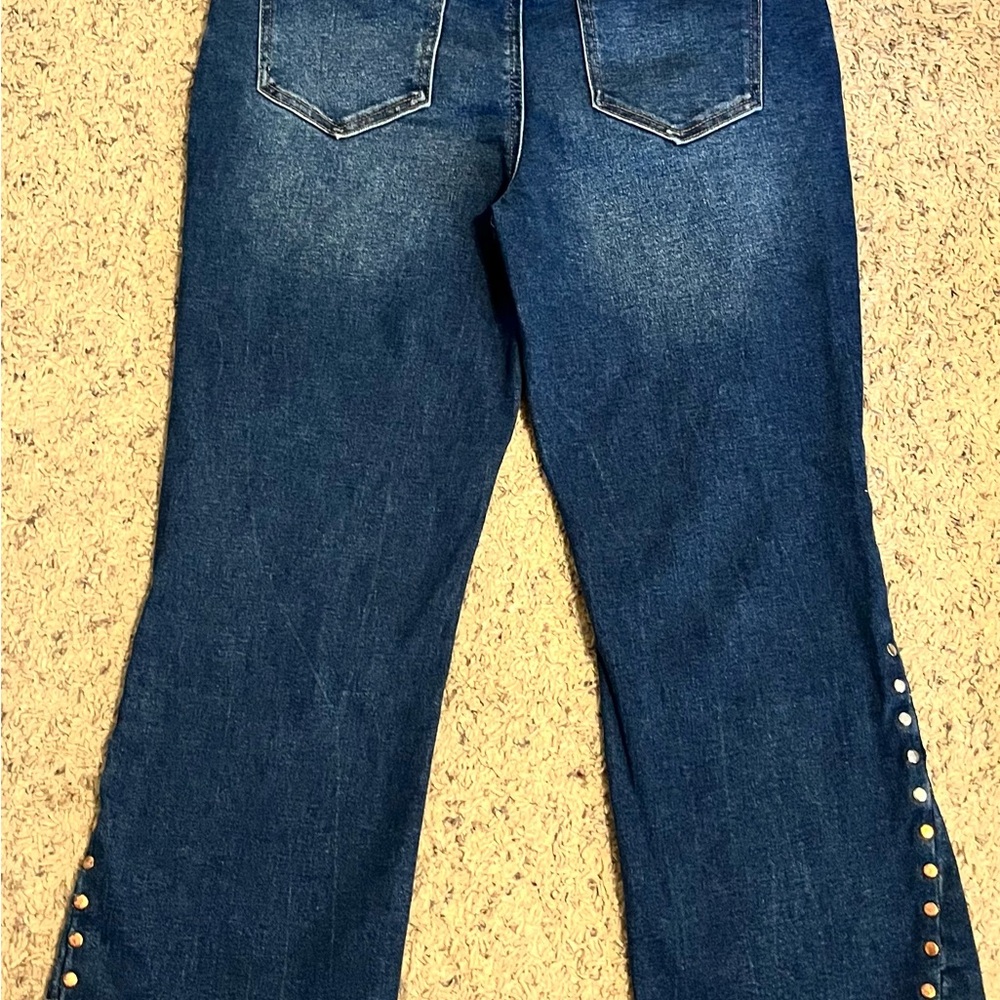 Cato Dark Blue Flare Jeans with Side Stud Accents - Picture 2 of 11